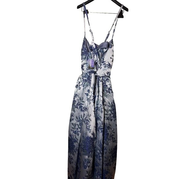 Morgan & Co SZ 18W Long Floral Brocade Ball Gown W/Spaghetti Straps - Picture 3 of 4